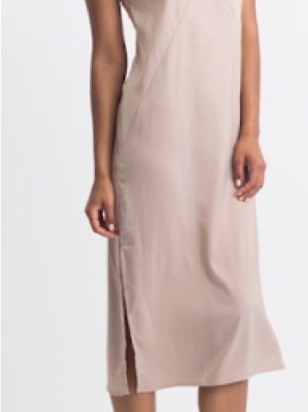 Modern Citizen Women's Taupe Slip Midi Dress - Minimal V-Neck Tank Style